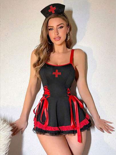 Trzyczęściowy biały damski kostium pielęgniarki Halloween Cosplay Uniform uwodzicielska seksowna bielizna