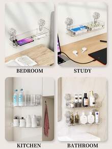 1个免钻孔淋浴置物架，带强力吸盘 - 可拆卸浴室收纳架，纤薄设计，白色和透明款，适用于洗漱用品和淋浴必需品 - 浴室配件 - 無色 - 查看 6