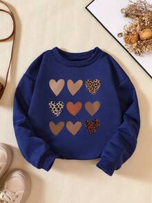 1 Stück lässiges, weites Sweatshirt mit Herz Muster für Kleine Mädchen, rundhalsausschnitt, langärmlig, geeignet für modische Kleidung im Herbst und Winter