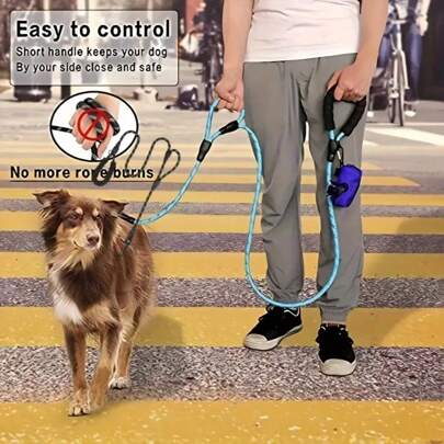 2-Handle Anti-Burst Dog Leash, Premium Quality Dog Leash With Soft Grip Handle - Durable, Suitable For Training, Walking And Outdoor Recreation - Great For Camping And Backyard Play With Pets Of All Sizes, Nylon Reflective Long Dog Training Leash, Dual Pet Leash For Small/Medium/Large Dogs