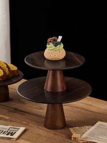 1pc Vintage DIY Assemble Cake Stand Wooden Tray, 7.87 Inch And 9.84 Inch, Wooden Tray With Base, Home Living Room Dessert Plate, Sweet Buffet Display Stand, Birthday Party Tall Mousse Cake Plate