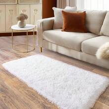 Soft Fluffy Shag Throw Area Rug, 2x4 Black, Non-Slip Bedroom, Hallways, Bedside, Dorm, Living Room - Long Shaggy Rug - Putih - View 2