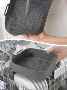 1Pc 8-Inch Nồi Chiên Không Dầu Air Fryer Chảo Nướng Chất Liệu Silicon Khay Nướng Cho Hải Sản, Cánh Thổ Nhĩ Kỳ Nướng, Cánh Gà Thích Hợp Cho Nồi Chiên Không Khí Trên 5L - Xám - Xem 4