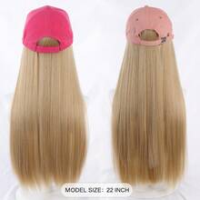 Bright Pink Baseball Cap With Attached Long Curly Wig, Synthetic Fiber Wig, Adjustable Hat For Women - Multicolor - View 6