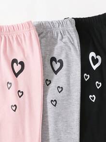 Calças boca de sino para meninas, 3 peças, pretas, cinzas e rosa, estampadas com corações, elásticas, tecido macio, ideal para atividades ao ar livre, Dia dos Namorados, combinação de irmãs, roupas para meninas - Multicolorido - Ver 4