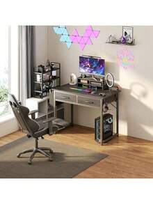 32 Inch Small Desk With Fabric Drawers – Vanity Table With Storage Drawer & Bag. Writing Desk For Bedroom/Study, Small Spaces - Black - View 4