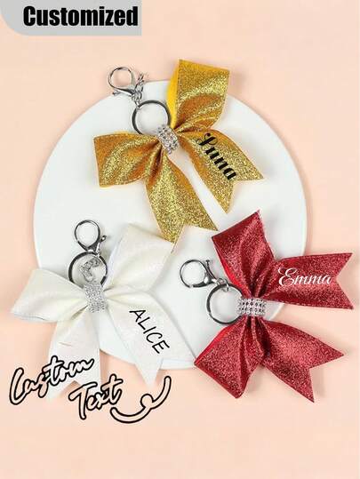 Custom Name, Personalized, Colorful Cheerleader Bow Keychain With Crystal Decoration, Personalized Cloth Bow, Sports Themed Pendant For Backpacks And Keys, Cheerleader Accessories | Cheerleader Accessories | Keychain, Cute Keychain Accessories Perfect For Back To School And Sports Events, For Seniors, Baseball, Football Encouragement, For Birthdays,For Graduation,For Housewarming,For Weddings,Bag Charms