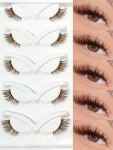 5 对棕色半睫毛透明带纤细假睫毛猫眼睫毛自然蓬松仿貂睫毛漫画睫毛角色扮演派对俱乐部日常化妆条状睫毛、睫毛、睫毛、假睫毛 - 眼尾拉長款 - 查看 2