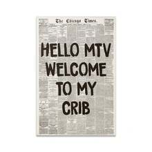 1pc Canvas Poster Vintage Newspaper Aesthetic Wall Decor Hello MTV, Welcome To My Crib Art Print Painting Room Decoration Spatial Aesthetics Wall Art Gift For Him - 無框架風格 - 查看 1