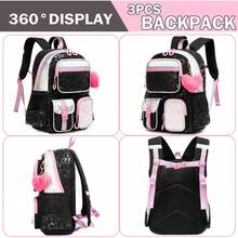 Aesthetic Cute Backpack For Elementary To Teen Girls - 8-10 Years Old Kids Bookbag - 3件套黑色愛心 - 查看 3