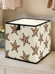 1 pieza Caja de almacenamiento abierta con estampado de leopardo de dibujos animados, contenedor de almacenamiento apilable, diseño versátil y duradero de estilo de cajón, ahorro de espacio para el hogar, dormitorio, organización del hogar, almacenamiento debajo de la cama