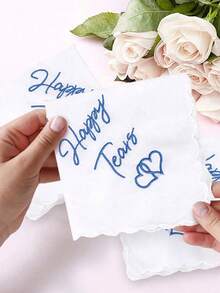2pcs Wedding Gift Embroidered Handkerchief, Happy Tears Wedding Day Bride Gift For Bridal Shower Bachelorette Hen Party, Mom Mother In Law Gift Present Mother's Day Graduation
