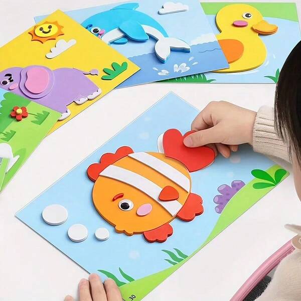 Random One DIY Creative Cartoon Animal 3D EVA Foam Sticker Puzzle Handmade Early Learning Educational Sticker For Children Kids Gift