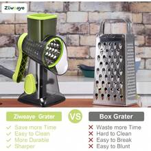 3-In-1 Rotary Food Processor - Manual Cheese Grater & Vegetable Slicer Set With Interchangeable Blades, Professional Grade For Kitchen/Restaurant, Effortless Shredding For Hard Cheese, Nuts, Chocolate Blocks - TSP xanh - Xem 2