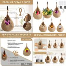 Hanging Fruit Baskets For Kitchen 6 Pack Boho Wall Hanging BasketHandwoven Wall Fruits Basket For Garlic Potato Vegetable Onion Teardrop Home Hanging Storage Baskets Brown Classic - 棕色 - 查看 1