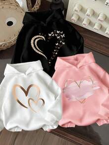 Set de 3 sudaderas con capucha cálidas con estampado de corazón para niños pequeños - Multicolor - Ver 2