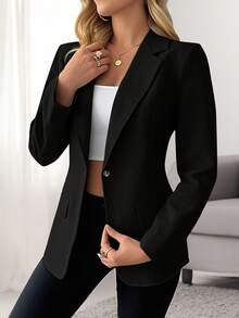 HOMEYEE 西装领长袖休闲、商务、职业装夹克，适合春、夏、秋、冬 - 黑色 - 查看 3