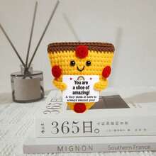 1pc Pizza Hand-Woven Plush Doll Ornaments With Encouraging Words Can Be Given As Small Gifts To Friends And Family. Lovely Doll Gift Design And Encouraging Words Are Very Warm And Sweet! These Lovely Dolls Will Always Be Your Friends, And They Will Make You Feel Relaxed And Happy - Multicolor - View 5