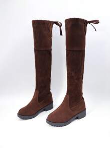 A Pair Of Stylish Over-The-Knee Boots For Girls, Including Black Boots For Girls And Brown Knee-High Boots For Teens. Suitable For Children's Daily Shopping Wear In Autumn And Winter.Parent-Child Outfit