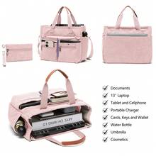 Corduroy Tote Bag Set (2PCS) For Women, Laptop Work Bags Crossbody Shoulder Hobo Messenger Handbag Purse Travel Gym Totes - 粉色 - 查看 3