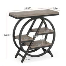 LITTLE TREE Industrial Side Table,  4-Tier Narrow End Table With Storage, Geometric Metal Frame Wooden Sofa Side Table, Modern Style Bedside Table For Living Room, Home Office, Bedroom, Grey - 灰色 - 查看 3