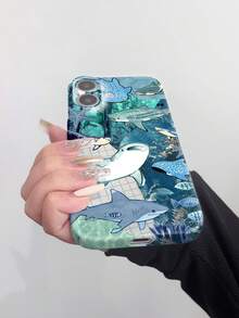 1pc Creative Underwater Shark Design Glossy Hard Phone Case Compatible With IPhone 11, 12, XR, 13, 13 Pro, 13 Pro Max, 14, 14 Pro, 14 Pro Max, 15, 15 Pro, 15 Plus, 15 Pro Max, 16, 16 Pro, 16 Plus, 16 Pro Max, 16e - Multicolor - View 6