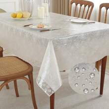 Heavy Duty Vinyl Tablecloth, Waterproof Oil-Resistant Plastic Tablecloth, Wipe Clean PVC Tablecloth, Suitable For Indoor And Outdoor Use, Rectangular - A-12 Pure White Flower - View 3