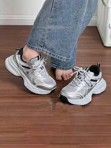 Zapatillas de mujer, zapatillas de running para mujer, zapatillas de moda, cómodas y transpirables, zapatillas de plataforma, resistentes al desgaste, antideslizantes - Plateado - Ver 4