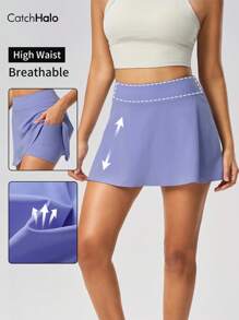 Catch Halo A-Line High Waist Tennis Skirt With Pockets - Tummy Control & Built In Shorts Anti Flash Lining Pleated Athletic Skirt | 4-Way Stretch Breathable Fabric Fashion Atheleisuire Sport Mini Skirt For Gym, Tennis, Golf, Yoga (Lavender, S~2XL)