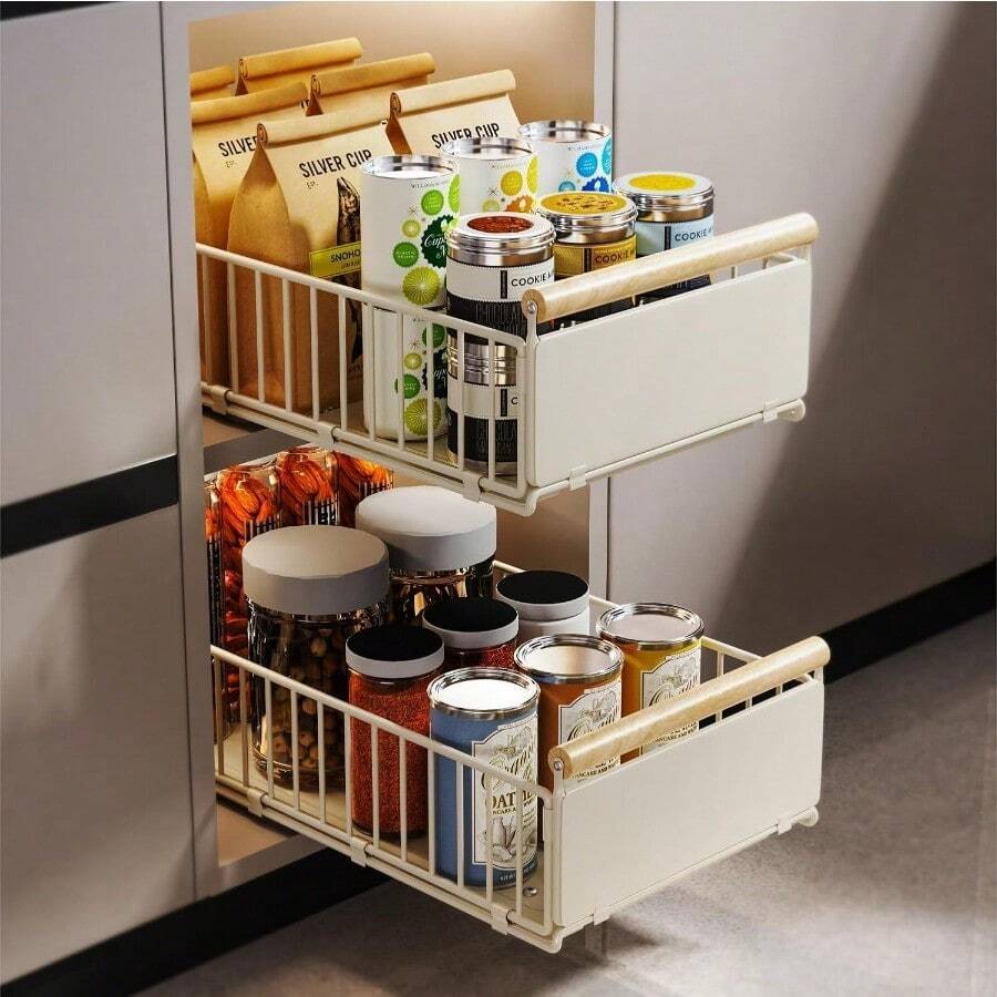 2 Pack 53cm Deep Pull Out Kitchen Cabinet Drawer Liners With Nano Adhesive And Screws For Kitchen And Bathroom, 53cm Deep X 30cm Wide, 16cm High