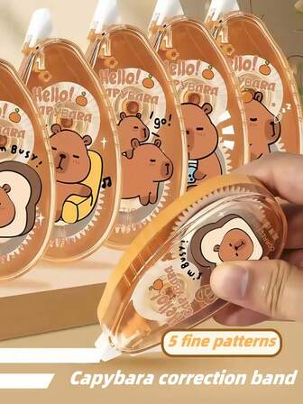 1pc/3pcs/5pcs Funny Capybara Correction Tape, Luxurious Large Capacity Silky Correction Belt Like Text, Color Random Correction Tape, Small And Easy To Carry, Correction Belt Available Length 60 Meters, Clean No Trace, School, Painting, Students, (5pcs In A Box) Stationery, Boys, Girls, School Supplies, Back To School Season, School Season