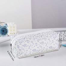 1pc Minimalist Pink Ditsy Floral Pencil Case, Student Stationery Organizer Bag, Blue Cosmetic Pouch,Back To School