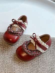 2-14 Years Old Kids' Soft Bottom Casual Flats, Comfortable Toddler Non-Slip Outdoor Running Shoes, Bowknot Decor Princess Shoes, Breathable Leather Surface, Suitable For Daily Wear And School, Girls