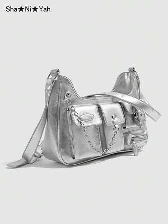 Y2K 摩托车风格包，辣妹休闲多口袋酷炫摩托车包，适合大学生通勤、街头时尚、派对、旅行、聚会、礼物