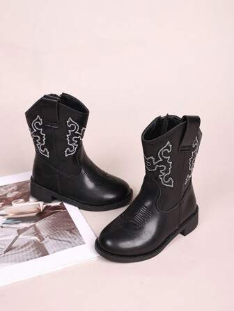 1 Pair Cute Embroidered Casual & School Wear Cowboy Boots, Simple Children Boots