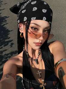 1条2025时尚女士红色方巾，朋克风发带，波西米亚风头巾，发饰，适合派对女士佩戴，优雅发带 - 彩色 - 查看 8