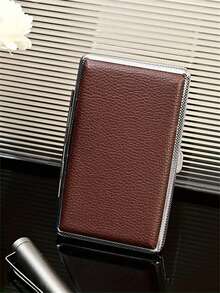 1 Peça Estojo de Cigarro Metálico e de Couro Fino e Longo com Capacidade para 20 Cigarros, Espessura de 5,5 mm, Design de Flip-Top Moderno