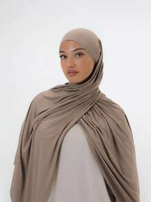 1pc Women's Simple Classic Solid Color Long Shawl Scarf, Elegant Casual Fringe Scarf, Premium Knit Fabric Viscose Jersey Hijabs Scarf, Turban Style Headscarf Suitable For Daily Life, Outings And Gatherings For Dress