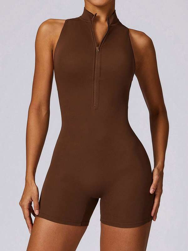 Dames Romper Herfst Effen Kleur Vrijetijdssport Slanke Rug Rits Kraag Yoga Jumpsuit Fitnesskleding