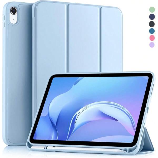 حافظة لجهاز iPad (الجيل 11) 11 بوصة 2025 متوافقة مع iPad، لحافظة iPad الجيل 10 بقياس 10.9 بوصة 2022 مع حامل للقلم، غطاء واقي قابل للطي ثلاثي الأبعاد مع ظهر من مادة TPU الناعمة، باللون الأزرق السماوي