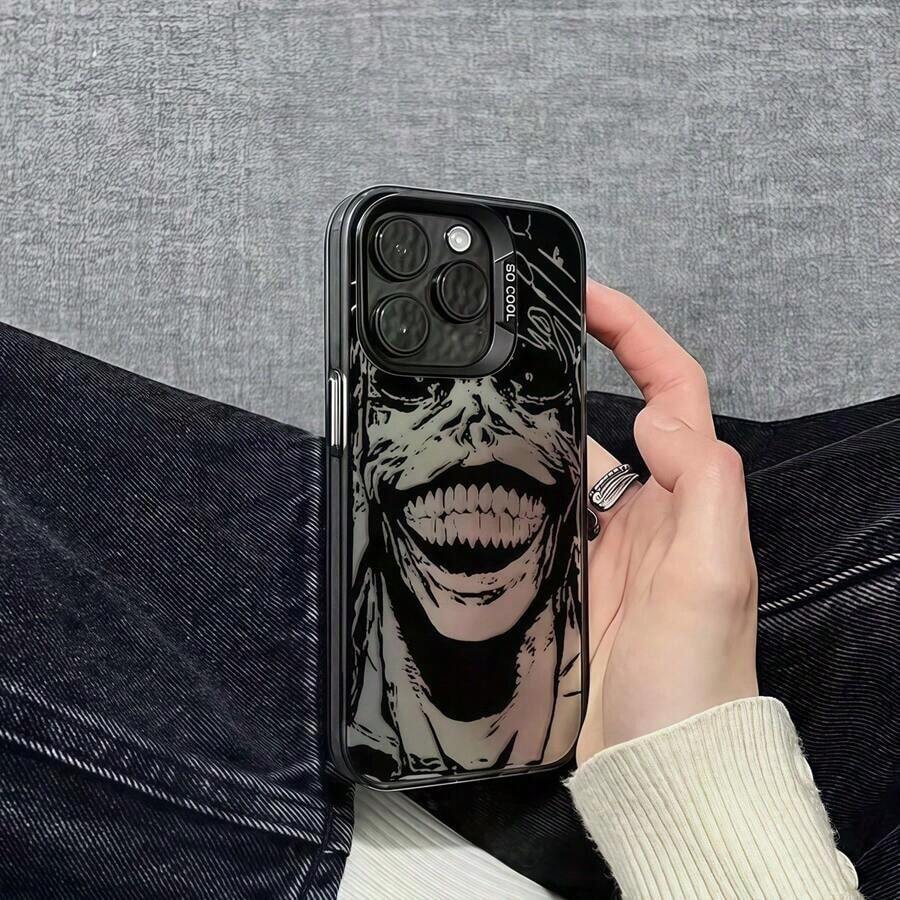 Anime Phone Case 1pc Black Abstract Cartoon Portrait Design Soft Silicone Phone Case Compatible With Apple  15/16 Pro Max/13/12/11, Full Body Shockproof - Black - View 1
