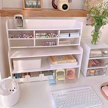 Upgraded Thickened Double Heightened Desktop Organizer, Dormitory Office Storage Box, Cosmetic Books Stationery Organizer, Space Saving Modern Design Durable - White/Small - View 7