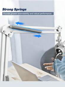 Microphone Arm Stand, Suspension Boom Scissor Mic Stand With Heavy Duty Clamp, 3/8" To 5/8" Adapter, For FIFINE AM8,K688,A8,A6V, For Voice-Over, Gaming, Recording, Studio, Home Office-FIFINE CS1 White - White - View 4