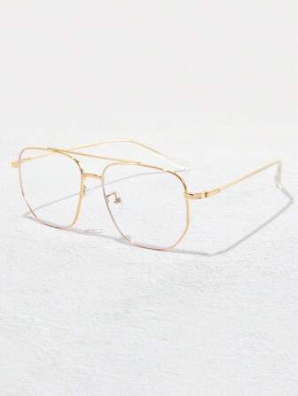 1 Pair Men's Metal Geometric Square Frame Double Bridge Casual Business Fashion Clear Lens Glasses, Suitable For Daily Wear And Commuting