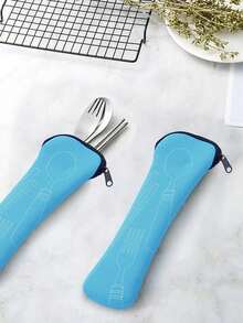 Portable Multi-Color Zippered Cutlery Storage Bag, Compatible With Stainless Steel Spoons And Chopsticks, Reusable, Perfectly Suited For Outdoor Travel, Camping, And Office Scenarios, Also Suitable As An Insulated Lunch Bag, Ladies' Lunch Box, And Women's School Supply Accessory (Bag Only, Does Not Include Cutlery) - Multicolor - View 2