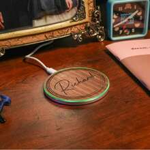 Wireless Phone Charger Custom Wood- Personalized With Name & Design - Unique, 15W Fast Charging - Perfect Gift! - Multicolor - View 10
