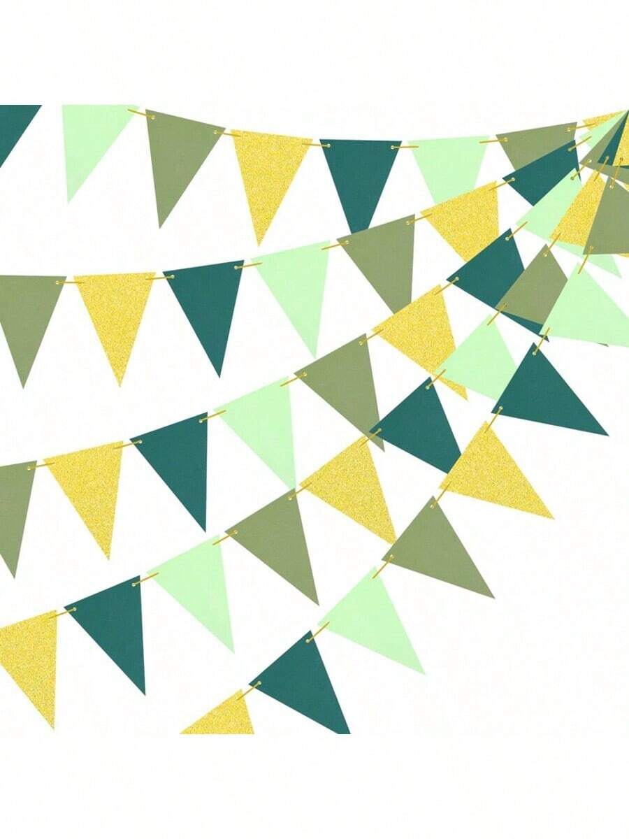 2/4 pièces Décoration de bannière triangle doré vert, fournitures de fête végétale, fanions pour Nouvel An, anniversaire, salle de classe, anniversaire, décoration de remise des diplômes, drapeaux 10 pi/5 m. Ajuster la longueur arbitrairement
