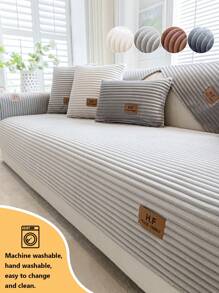 1PC Minimalist Velvet Straight Striped Plush Sofa Cushion – Pet-Friendly, Non-Slip, Fits 1/2/3/4-Seater Modular Sofas. Sofa Cover Protector For Living Room & Home Furniture, Decorative Cover With Label Design For A Premium Look.