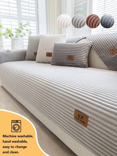 1 Stück minimalistisches, gerades, gestreiftes samtig-weiches Polsterkissen für Sofas - haustierfreundlich, rutschfest, passend für 1/2/3/4-Sitzer modulare Sofas. Sofabezug Schutz für Wohnzimmer & Heimmöbel, dekorativer Bezug mit Etiketten-Design für ein hochwertiges Aussehen.