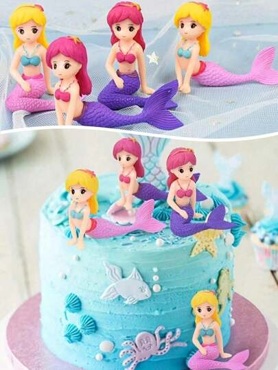 4 قطع زخرفة كيك بنمط الحورية، ديكور منظر طبيعي مصغر للأكواريوم، زخرفة بلاستيكية مائية إبداعية، تصميم حوريات حديث، زخرفة كعكة عيد الميلاد، هدايا صغيرة للمنزل والمدرسة وعيد الحب والهالوين والكريسماس